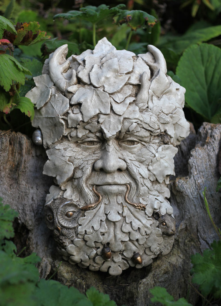 Herne the Hunter Sculpture Green Man - natural with gold highlights